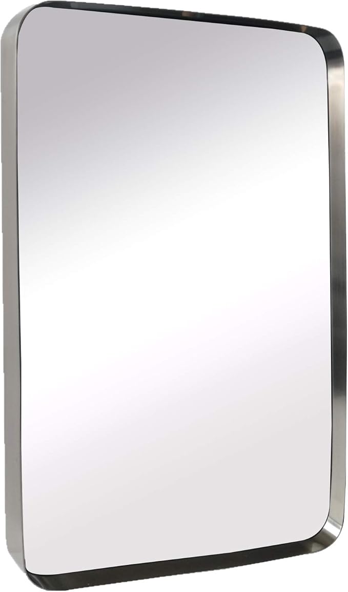 TEHOME 20x30 Brushed Nickel Bathroom Mirror Rounded Rectangle Brushed Silver by TEHOME