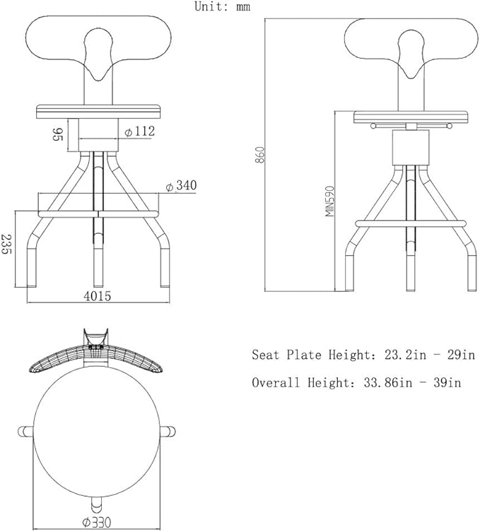 Diwhy Industrial Vintage Bar Stool, Kitchen Counter Height Adjustable Pipe Chair - Image 2