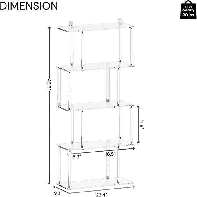 Acrylic Geometric Bookshelf, 5-Tier Clear S Shaped Bookcase, Unique Book Shelf - Image 3