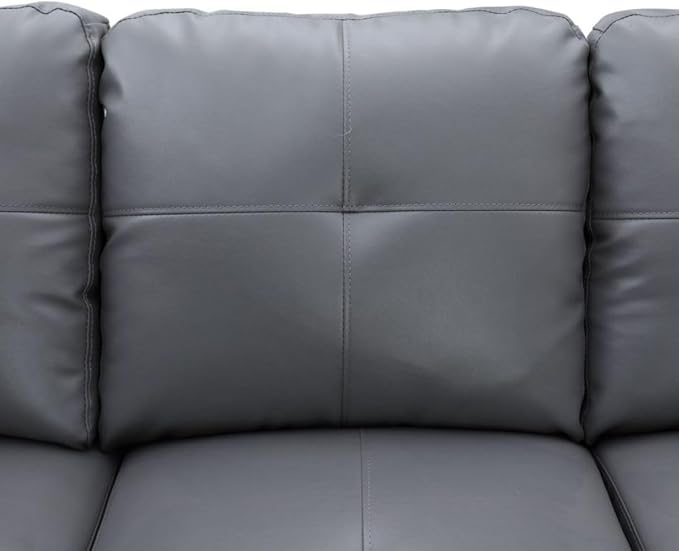 Dark Grey L-Shaped 3-Piece Faux Leather Sofa - Image 7