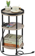 Small Round Side Table with Charging Station by Zexvida
