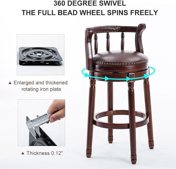 Cow top Leather Wooden Bar Stools, 360 Degree Swivel Bar Height Chair - Image 9