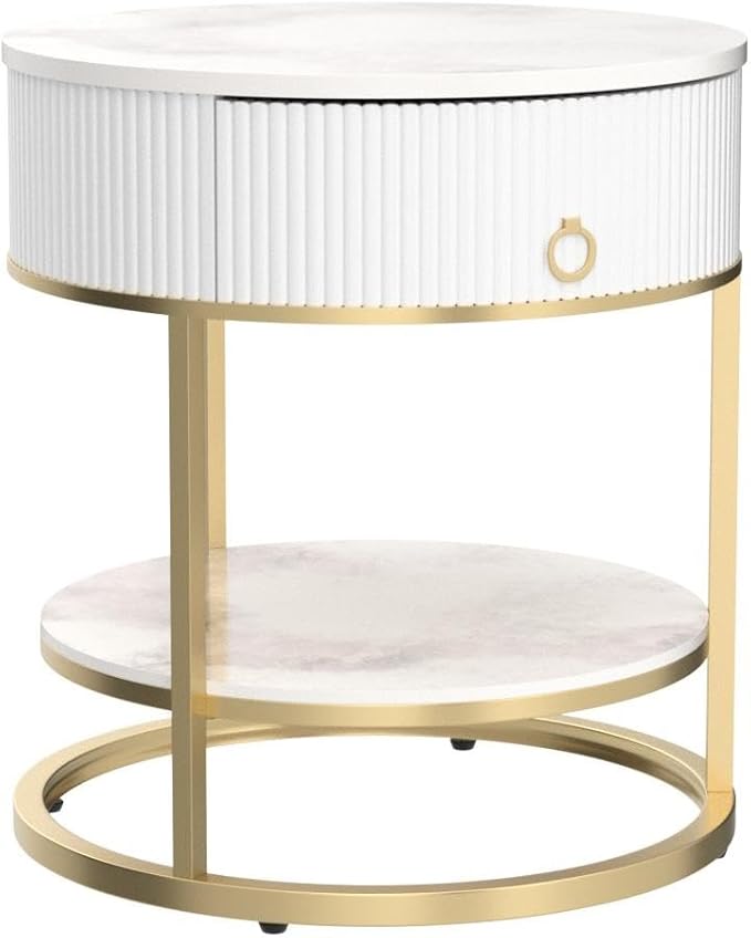 OIOG Round Side Table with Drawer, 2 Tier Night Stand with Shelf, Modern Side - Image 5