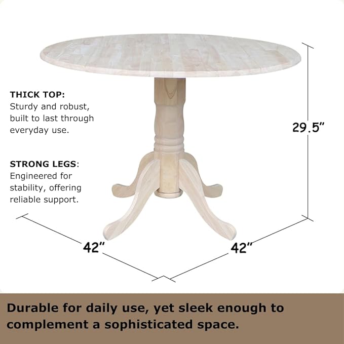 IC International Concepts, Round Dual Drop Leaf Pedestal Dining Table, Solid - Image 2