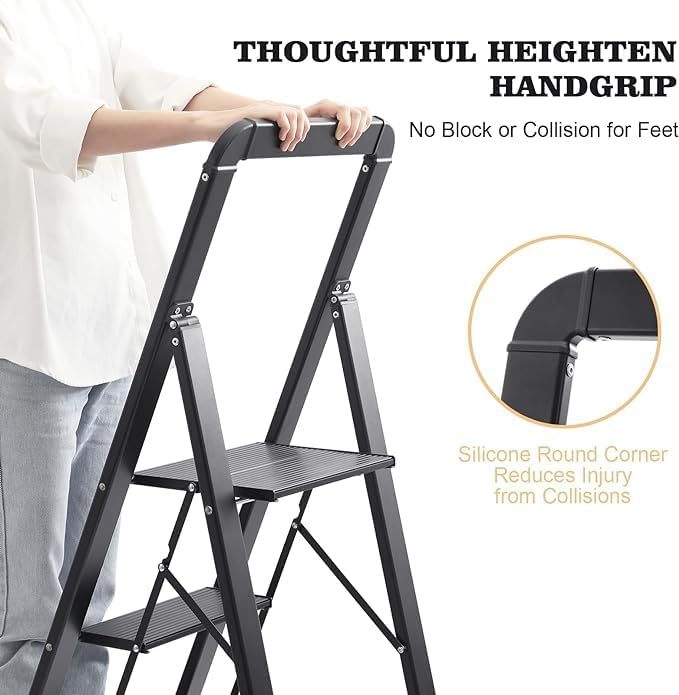 KINGRACK Aluminium 5 Step Ladder, Lightweight Step Stool - Image 3