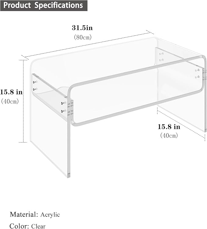 2-Tier Acrylic Coffee Table, Side End Table - Image 3