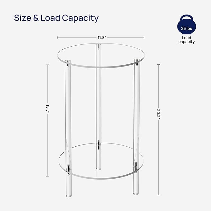 HMYHUM Acrylic Round Side Table Set of 2, 11.8" L x 11.8" W x 20.2" H, 2-Tier - Image 3