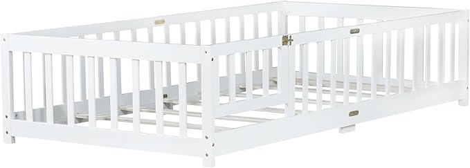 Twin Floor Bed with Slats and Center Support Bar, Wood Montessori Floor Bed - Image 6