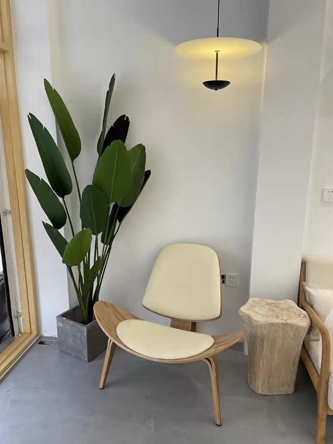 Hans Wegner Style Three- Legged Shell Chair Ash Plywood White Faux Leather - Image 4
