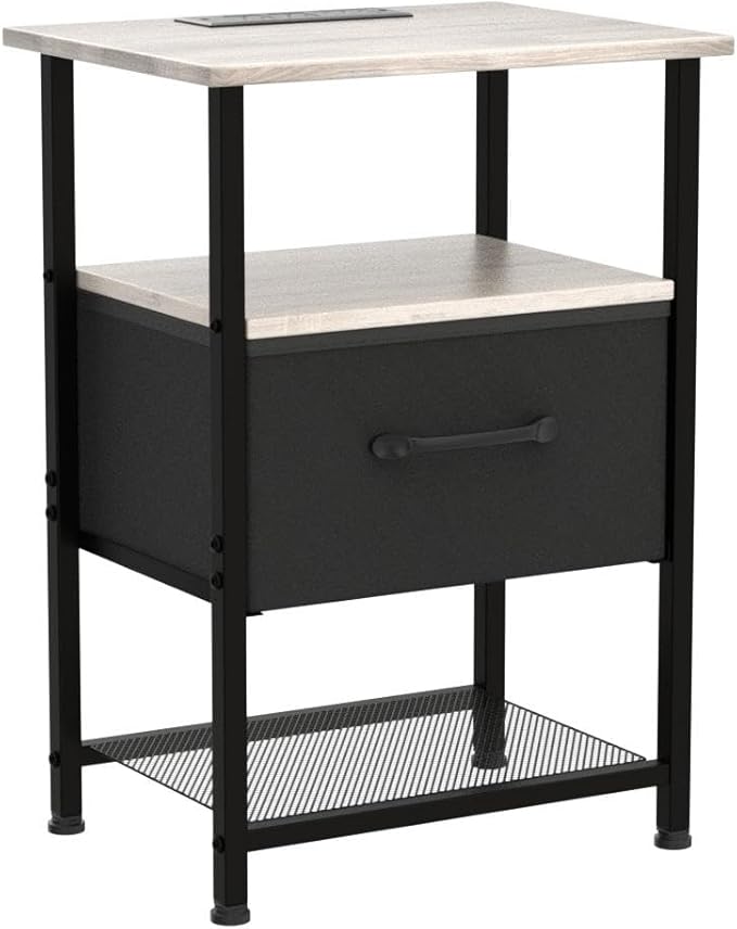 Nightstands Set of 2 with Charging Station and Drawer, End Table Bedside Table - Image 5