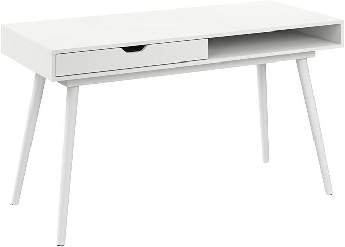 Bush Furniture Nora 54W Writing Desk in Pure White | Computer Table by BushHome