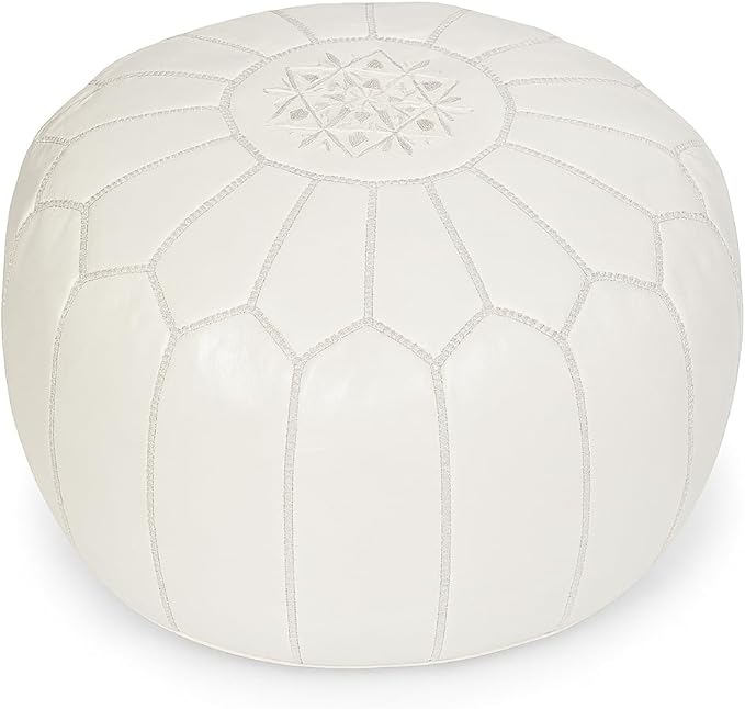 Stuffed Round Design Moroccan Leather Pouf Ottoman, Pre-Filled, 100% Genuine by Unknown