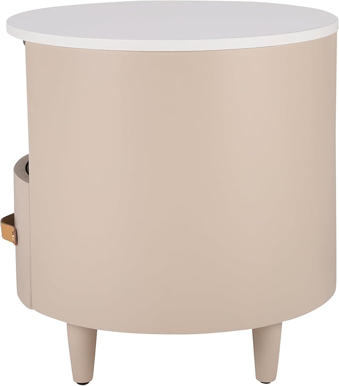 Merax Round Nightstand with Storage Drawer, MDF Contemporary Modern Bedside - Image 8