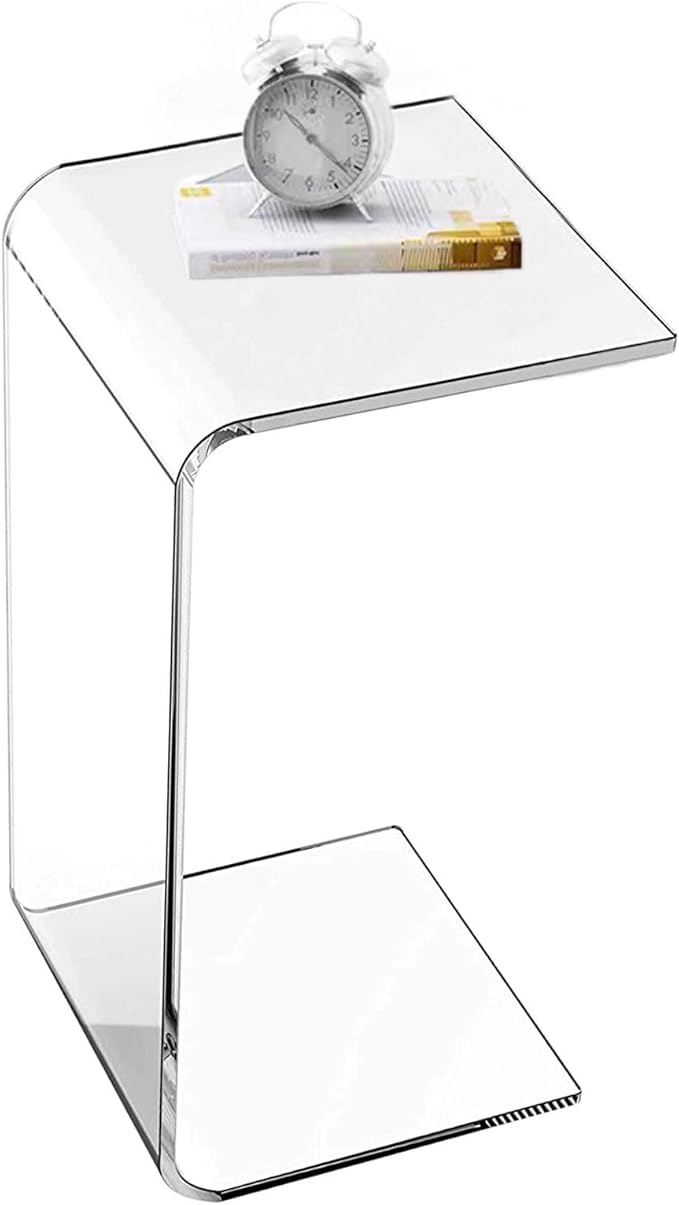 Acrylic End Table, 26 Inch Tall Side Table Acrylic C Shape Modern Clear Side by DRAMLOR