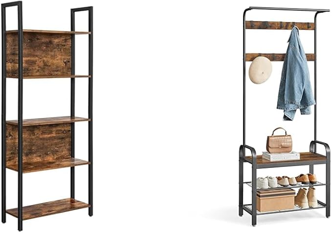 VASAGLE 5-Tier Industrial Bookshelf and 4-in-1 Entryway Coat Rack by VASAGLEbySONGMICSHOME