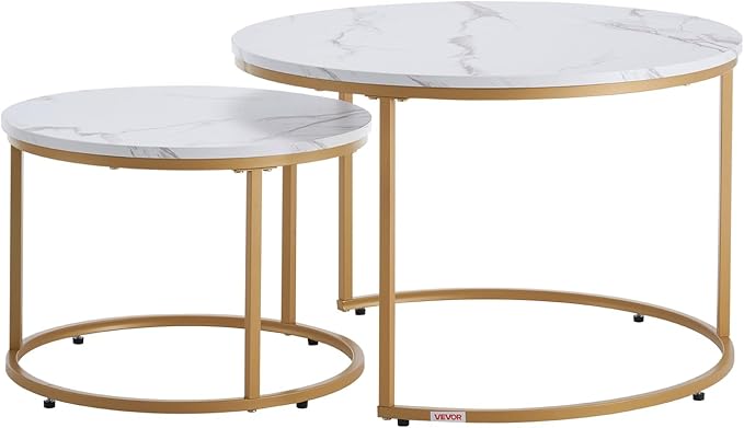 VEVOR Nesting Tables, Coffee Table Set of 2, 27.6 inch Round Coffee Table - Image 9