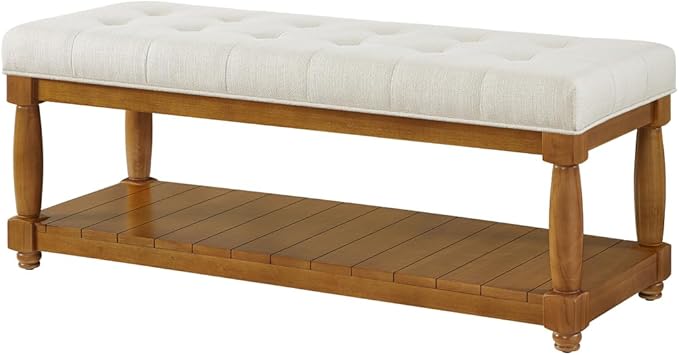 24KF Large Rectangular Upholstered Tufted Bed Bench, Linen Fabric Storage - Image 5