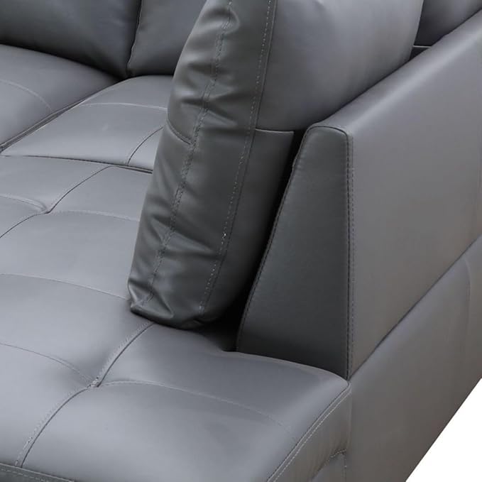 Dark Grey L-Shaped 3-Piece Faux Leather Sofa - Image 5