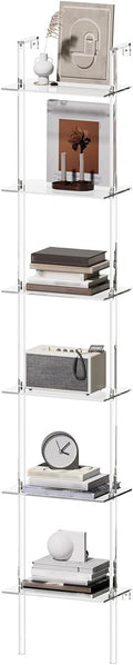 Small Acrylic Ladder Bookshelf, 9.5" D x 15.6" W, 6-Tier Clear Wall Mounted by CRTERICX