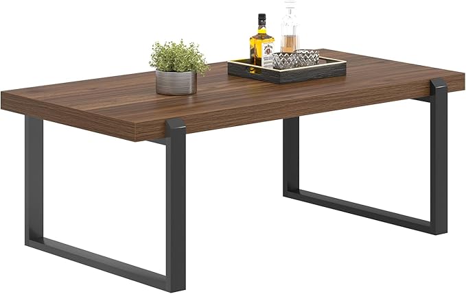 FOLUBAN Modern Coffee Table, Rustic Wood and Metal Center Table, Industrial - Image 8