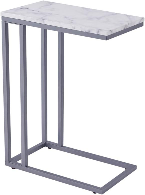 C-Shape Side End Table, Faux Marble Tray Snack Table by Unknown