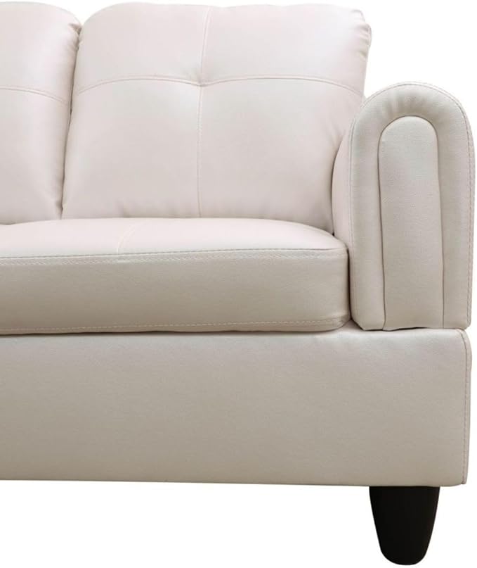Pearl White L-Shaped 3-Piece Faux Leather Sofa - Image 6