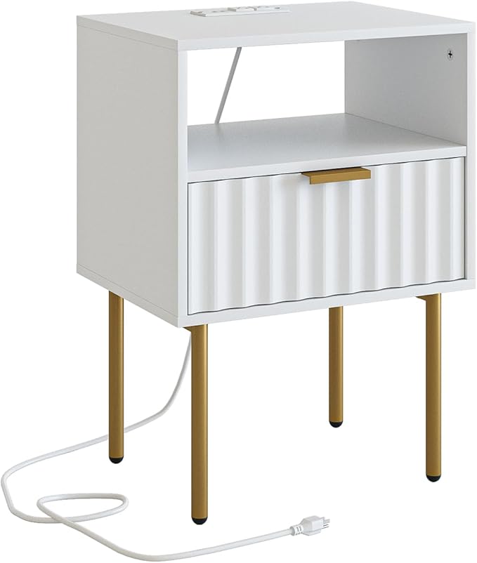 Masupu Nightstand with Charging Station, Mid-Century Modern Bedside Table with - Image 9