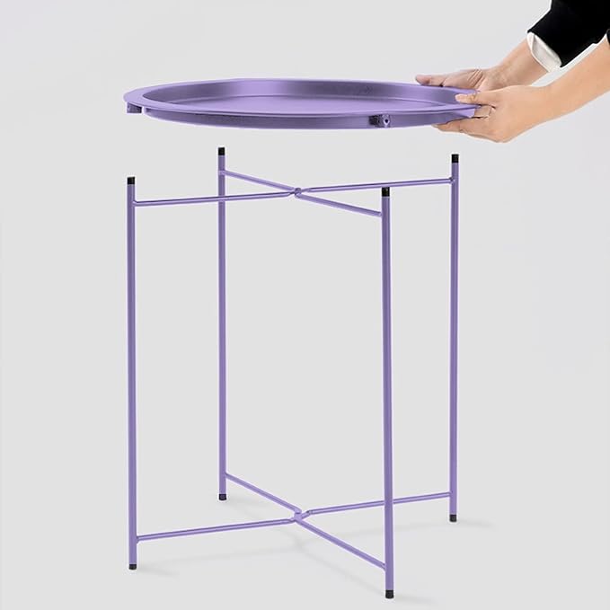 Garden 4 you End Table 2 PCS Metal Side Table Purple Round Folding Tray Cyan - Image 6