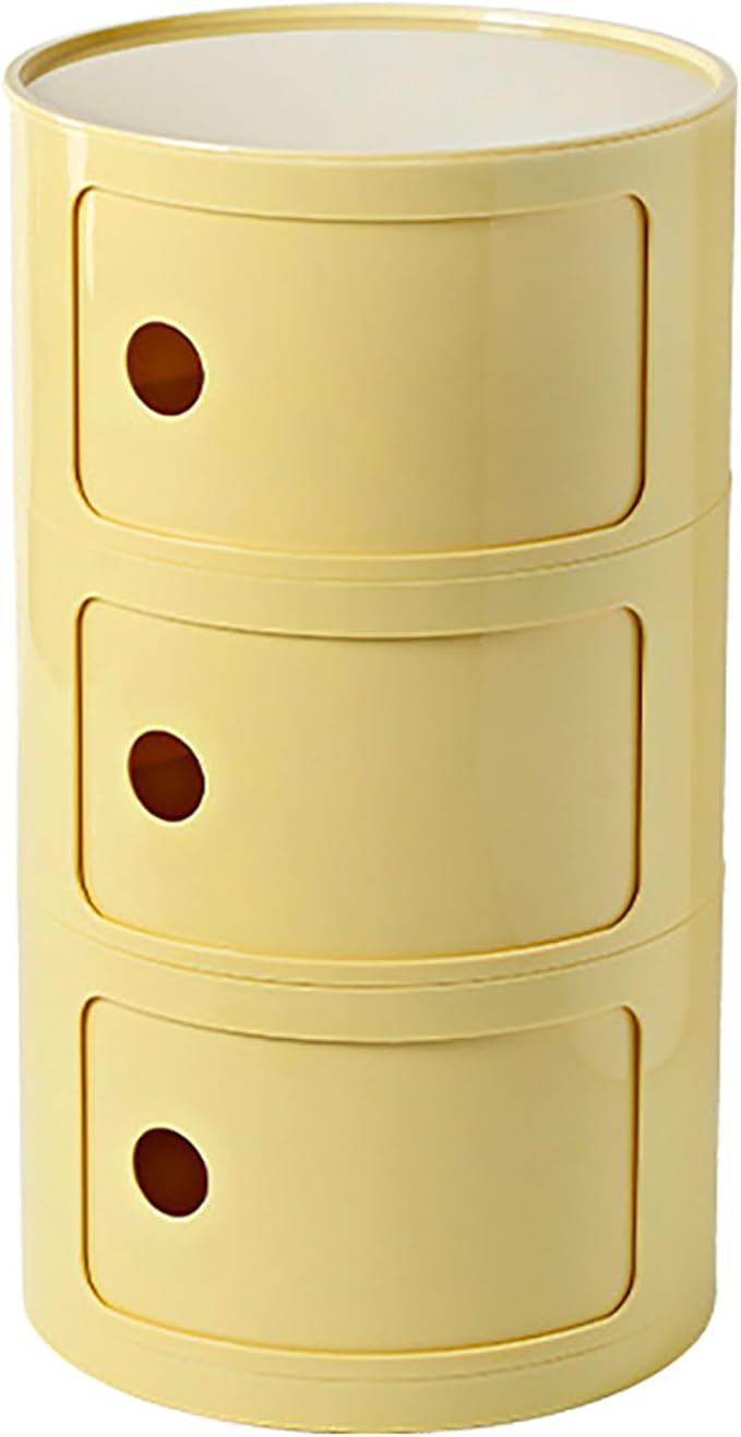 3 Tier Round Nightstand with Drawers, Light Yellow Round Side Table Small by BxuxJar