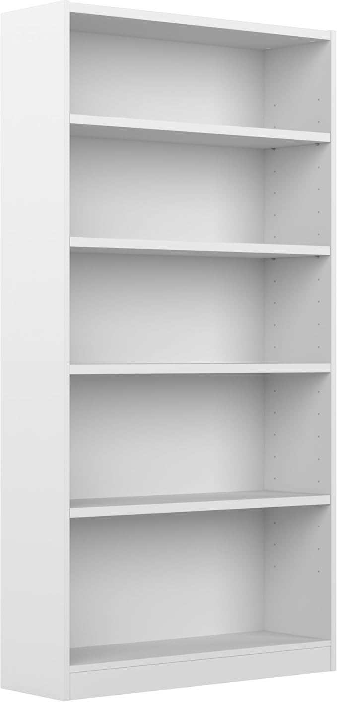 Bush Furniture Universal Tall 5 Shelf Bookcase in White, Vertical Storage and by BushBusinessFurniture