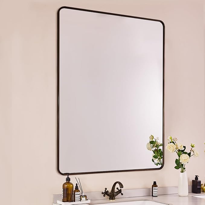 ANDY STAR 48x32 Inch Bronze Bathroom Mirror, Rounded Rectangle Oil Rubbed - Image 9