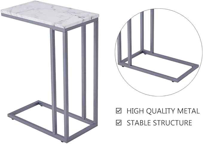 C-Shape Side End Table, Faux Marble Tray Snack Table - Image 6