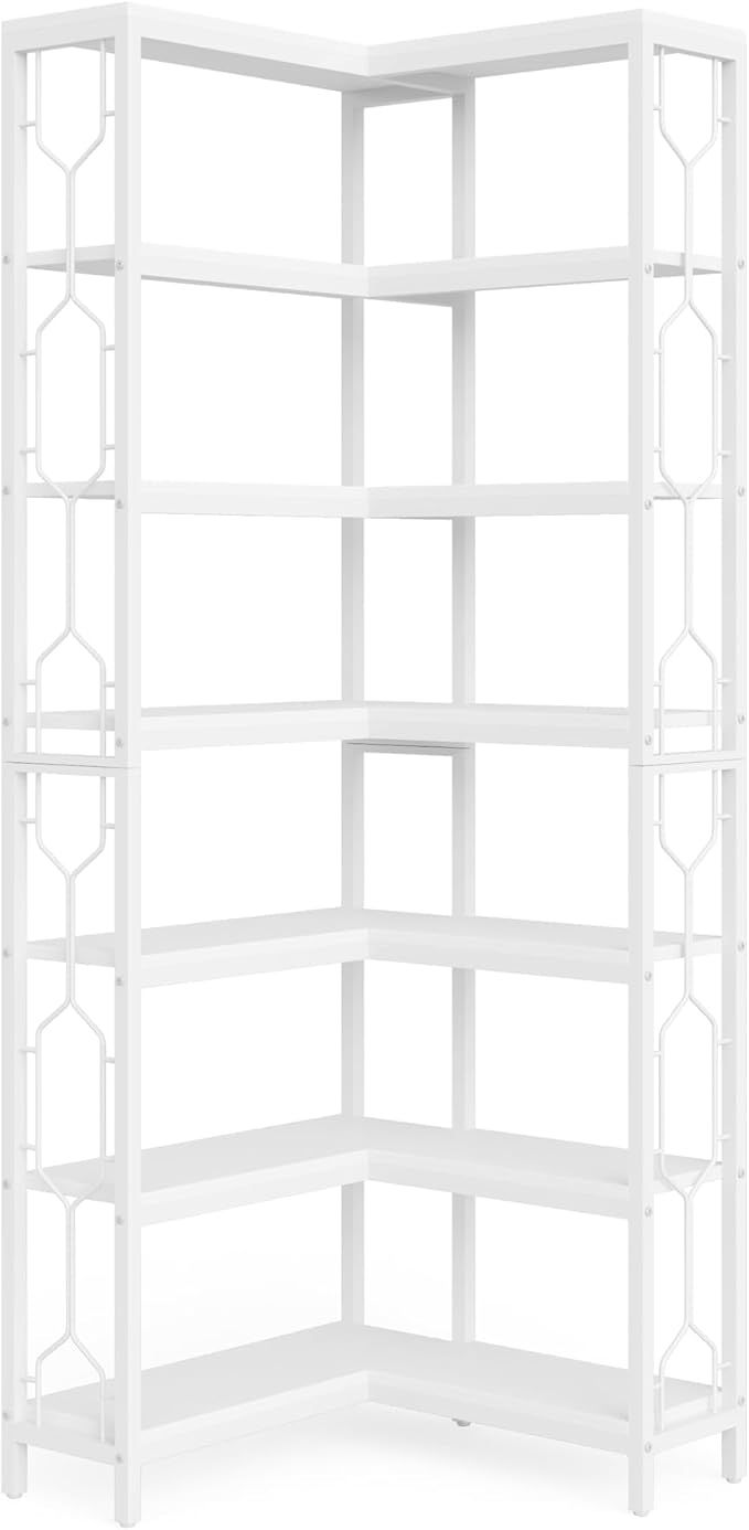Tribesigns Corner Shelf, 7-Tier Industrial Corner Bookshelf, Wood and Metal - Image 8