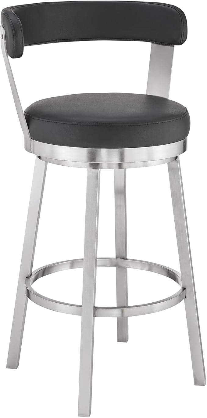 Armen Living Bryant Modern 26" Seat Height Black Faux Leather and Brushed by ArmenLiving