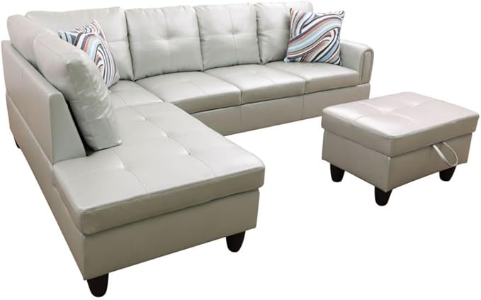 Silver Green L-Shaped 3-Piece Faux Leather Sofa - Image 7