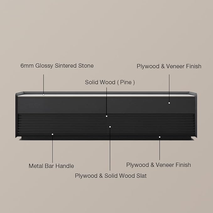 POVISON Fully-Assembled Mid Century Glossy Sintered Stone TV Stand, 78.74" Wood - Image 2