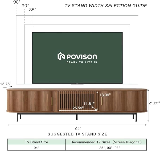POVISON Fully-Assembled Mid Century Modern TV Stand - Image 3