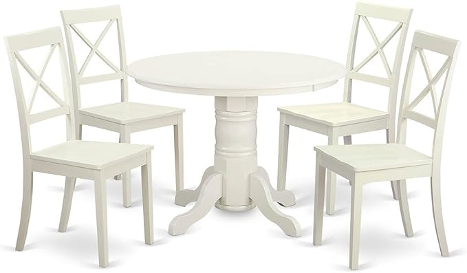 East West Furniture SHBO5-WHI-W 5 Piece Dining Room Table Set Includes a Round by EastWestFurniture