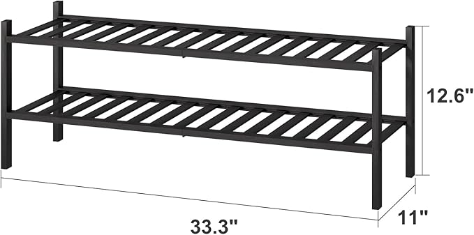 Black Shoe Rack, 2-Tier Long Shoe Rack - Image 3
