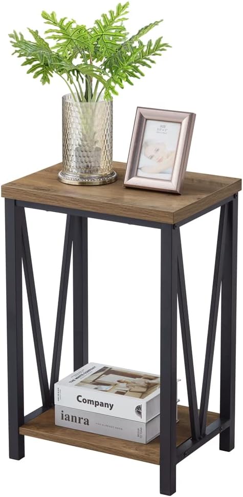 FOLUBAN Side Table with Storage Shelf, Rustic End Table - Image 8
