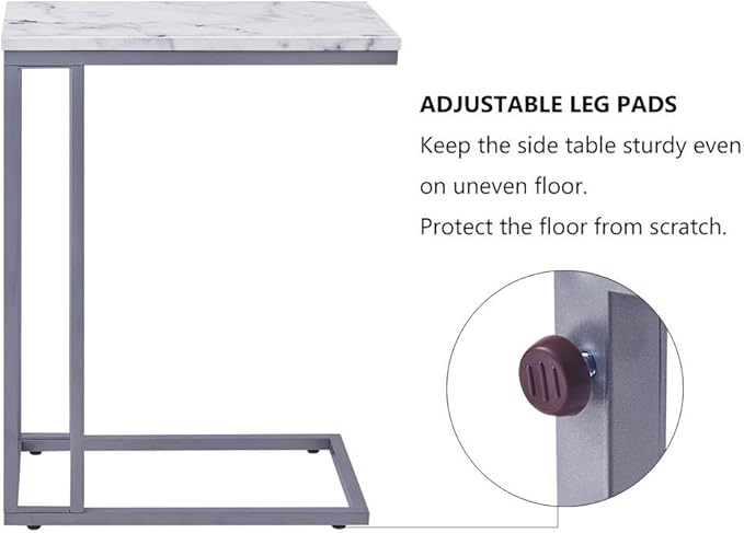 C-Shape Side End Table, Faux Marble Tray Snack Table - Image 4