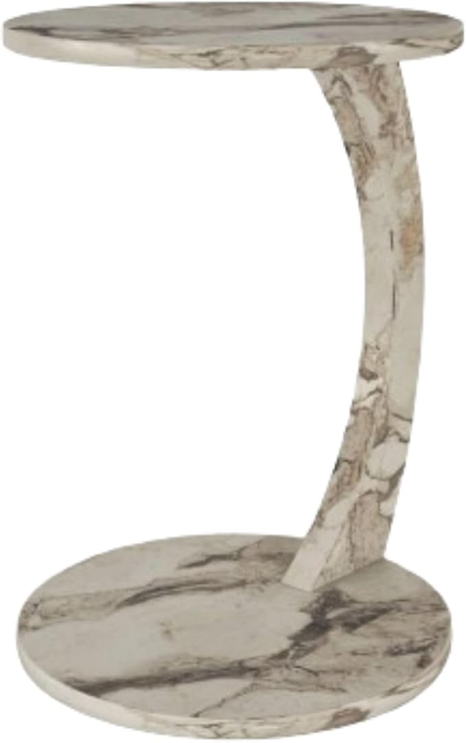C Shaped End Table for Couch Small Places, Faux Marble White Space Saver Round - Image 8