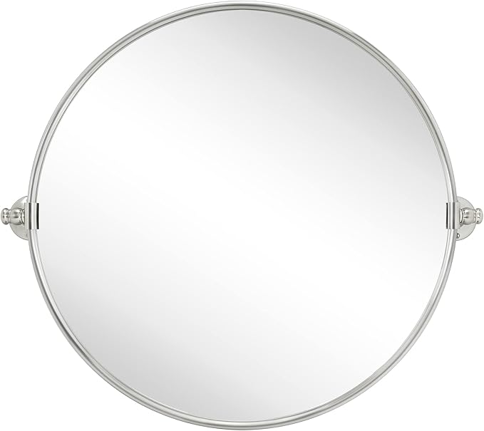 TEHOME Round Pivot Bathroom Mirror Brushed Nickel Circle Metal Framed Tilting by TEHOME