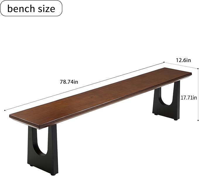 Walnut Color Long Bench Solid Wood Top Metal Legs U-Shaped Design Durable - Image 3