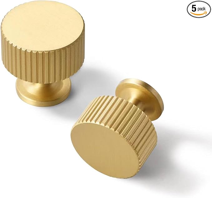 SALISENG- 5 Pack Solid Brass Kitchen Cabinet Knobs, Matt Gold Drawer Pulls by SALISENG