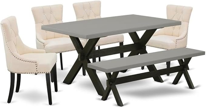 East West Furniture X696FR102-6 6 Piece Dining Set Contains a Rectangle Dining by EastWestFurniture