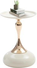White Pedestal Side Table for Small Spaces, Metal Round Unique End Tables by Ironalita