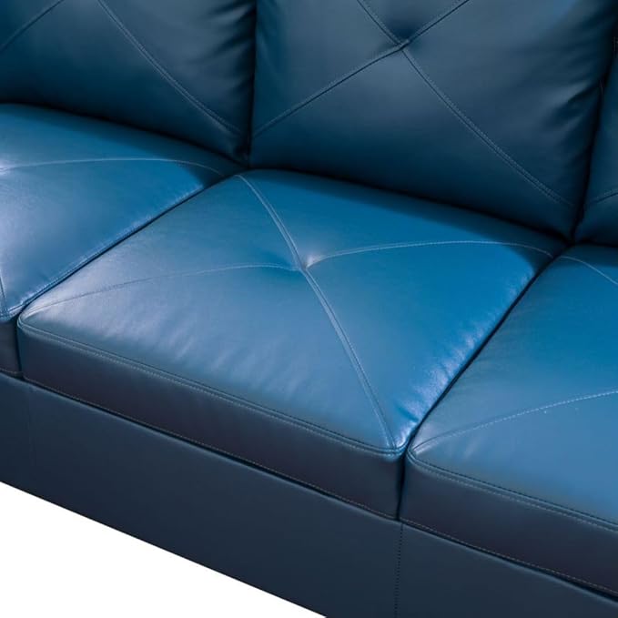 Deep Blue L-Shaped 3-Piece Faux Leather Sofa - Image 4