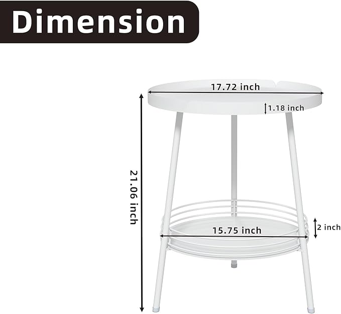 Benkyo 2 Tier White Metal Round Side Table Tiered Two Shelf Storage Coffee Sofa - Image 3
