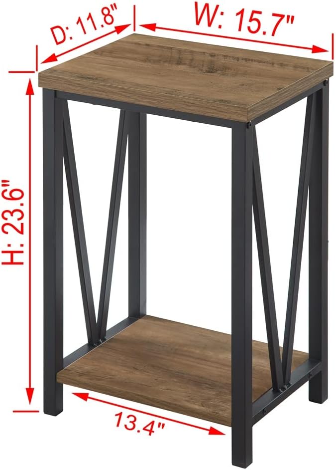 FOLUBAN Side Table with Storage Shelf, Rustic End Table - Image 2
